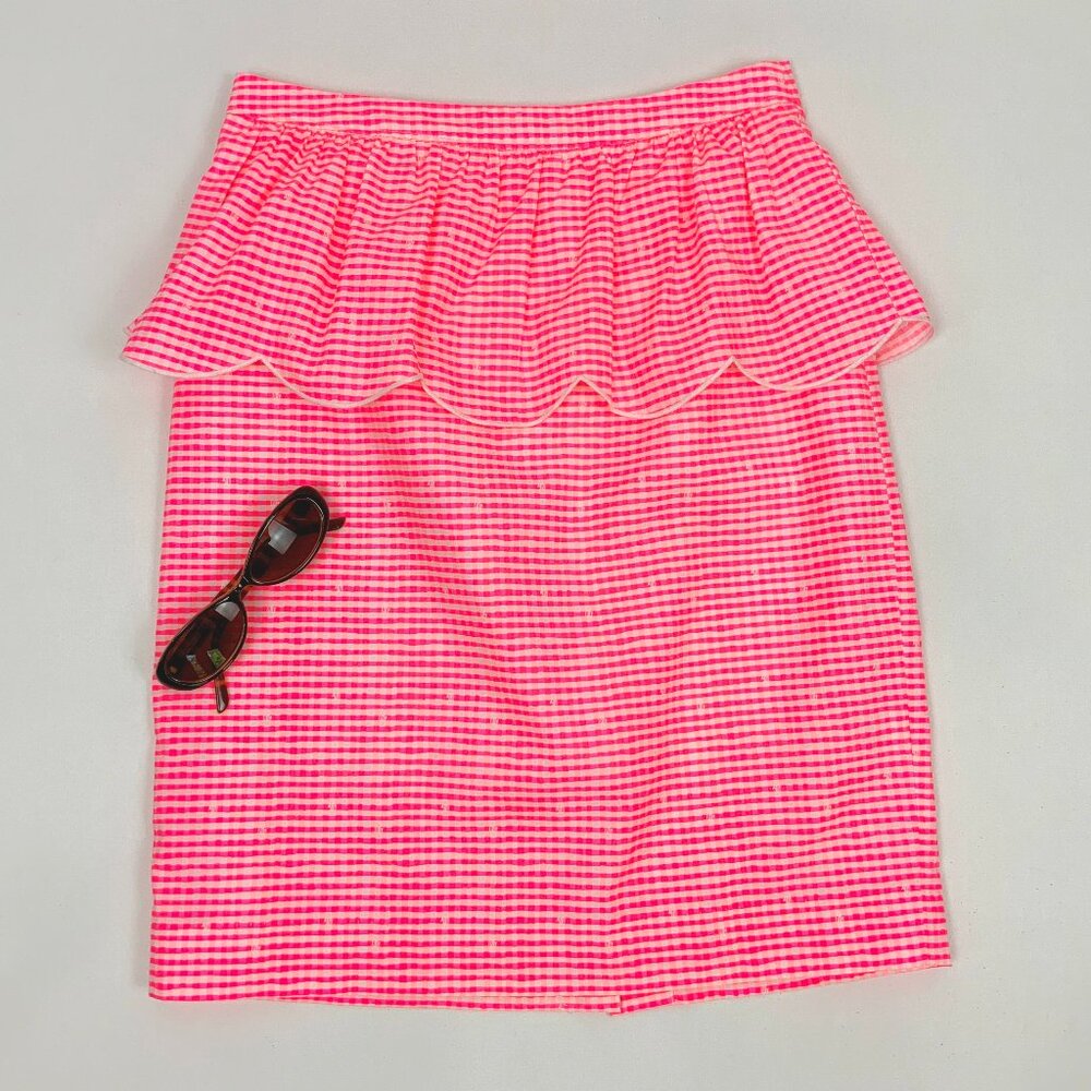Lilly Pulitzer Thyme Scallop Peplum Gingham Skirt Fiesta Pretty Pink Size 2 - Picture 1 of 16